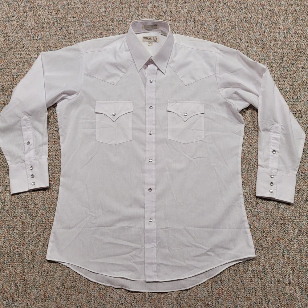 Sheplers Western Shirt Men 16-32 White Pearl Snap Long Sleeve Cowboy Rodeo Ranch